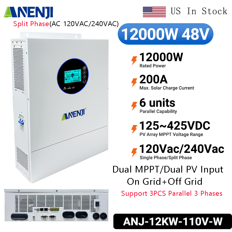 Off Grid Solar Inverter 48V 6000W - Onduleur solaire hybride ANENJI 12KW 48V