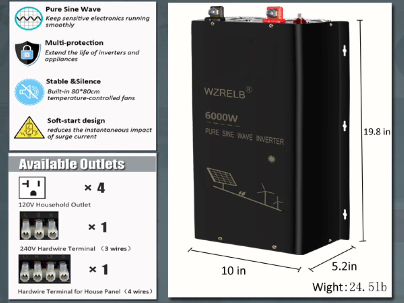Off Grid Solar Inverter 48V 6000W - Convertisseur d'énergie solaire hors réseau à