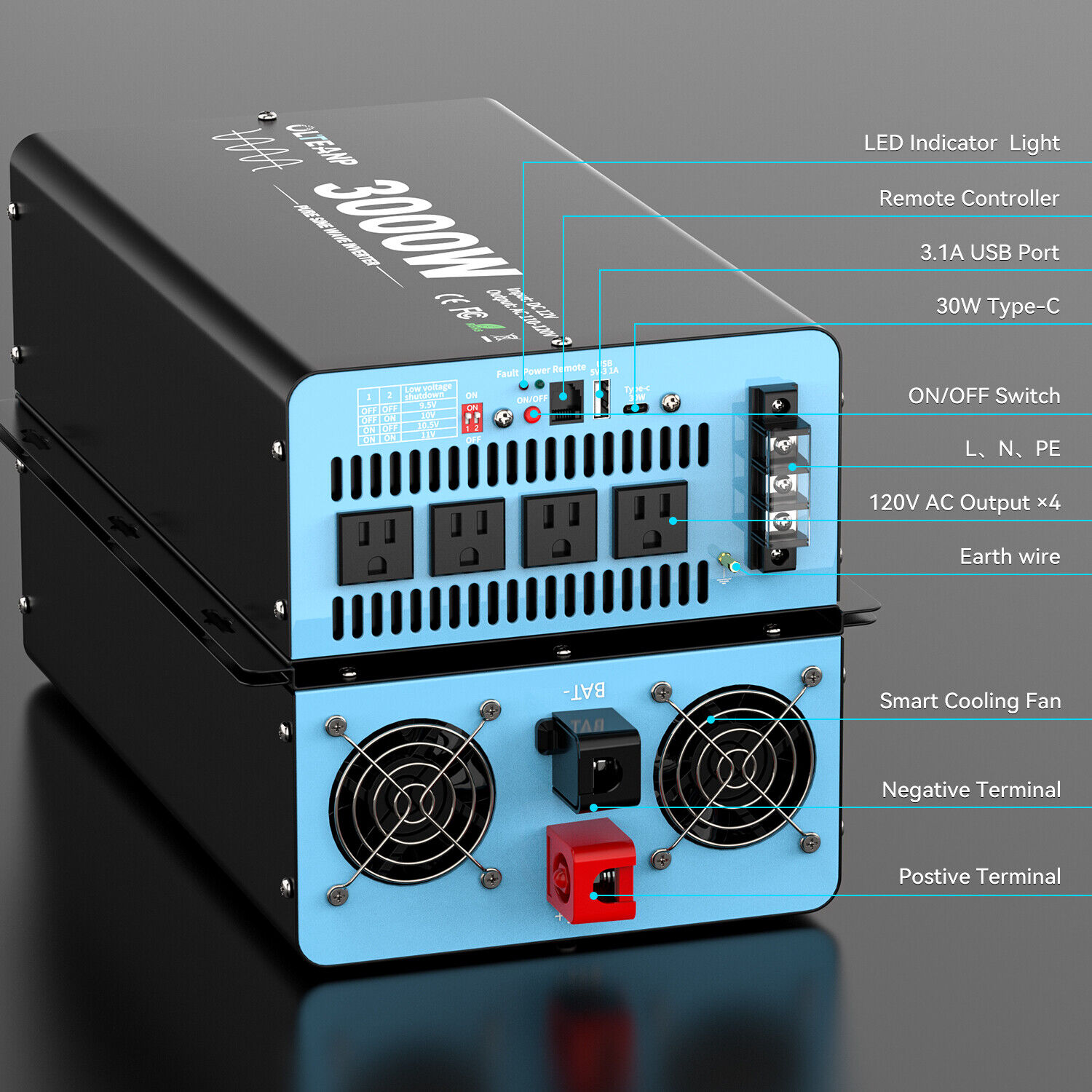 Onduleur de puissance à onde s - Inverter Pure Sine Wave 60Hz 120V 3000W avis et prix